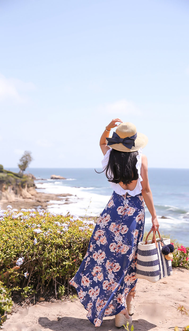 floral maxi skirt ruffle one piece swimsuit bow hat