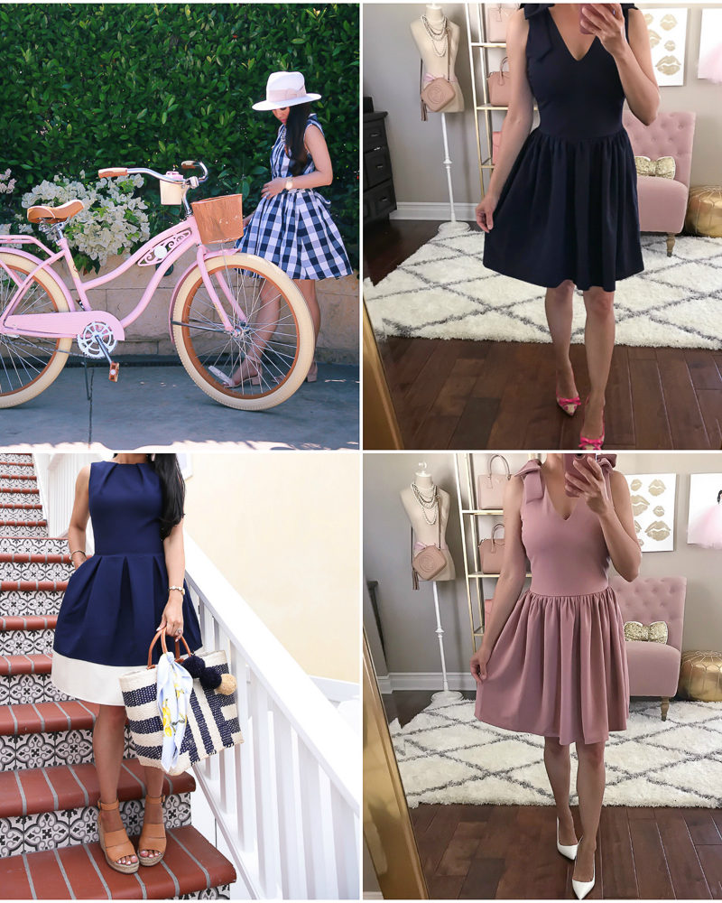 pink cruiser bike bow detail dress summer outfits