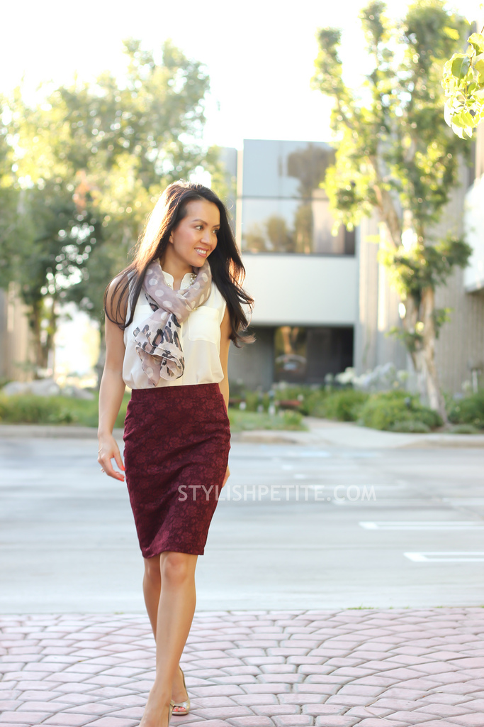 Burgundy Lace Pencil Skirt for $9.50 - Stylish Petite