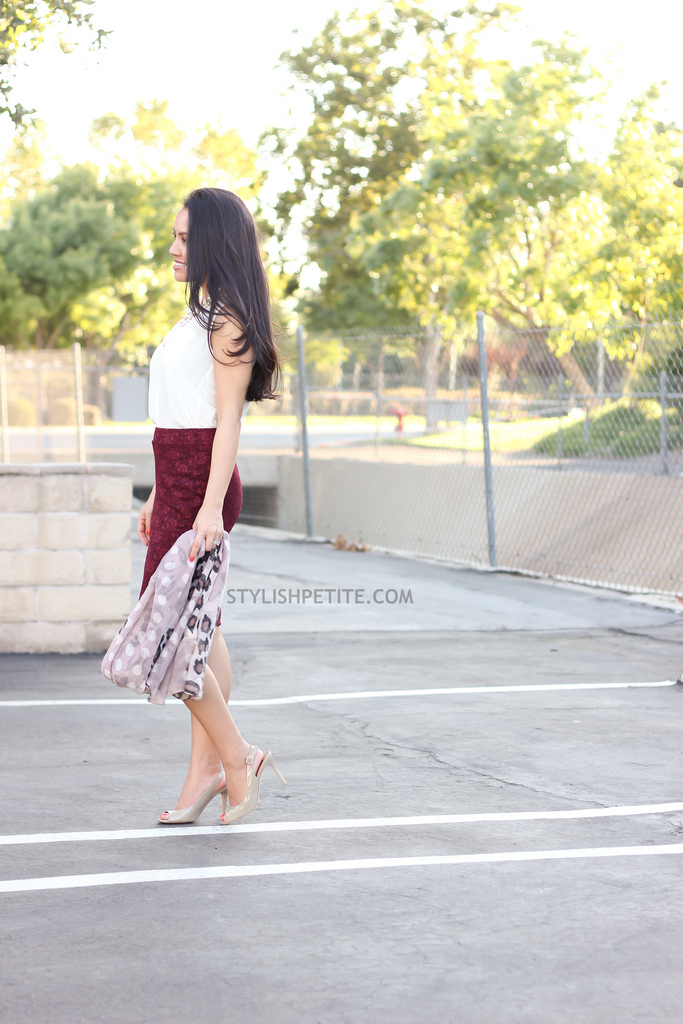 Penciled Beauty: Burgundy Lace Skirt + Basic Blouse - Blame it on