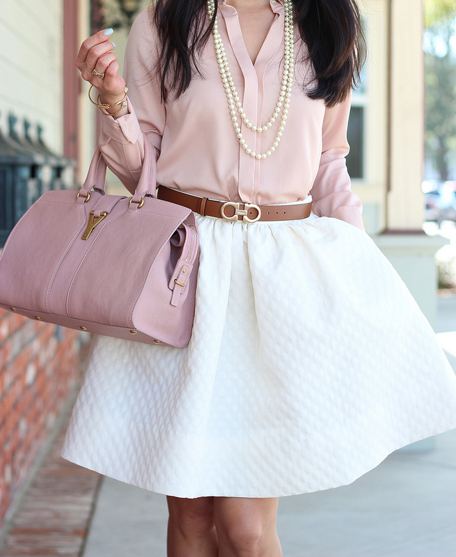 H&M White Flared Skirt + Blush Blouse-7