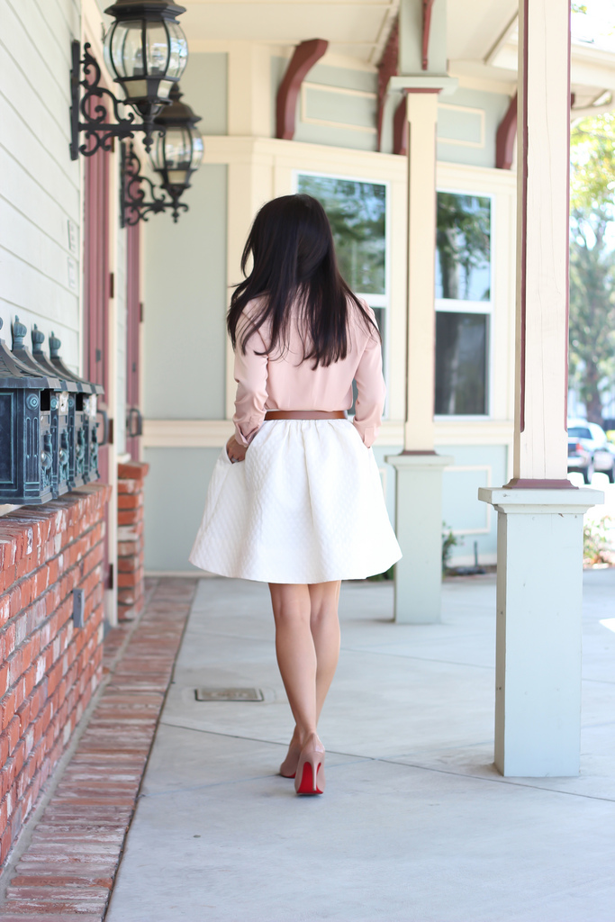 H&M White Flared Skirt + Blush Blouse-3