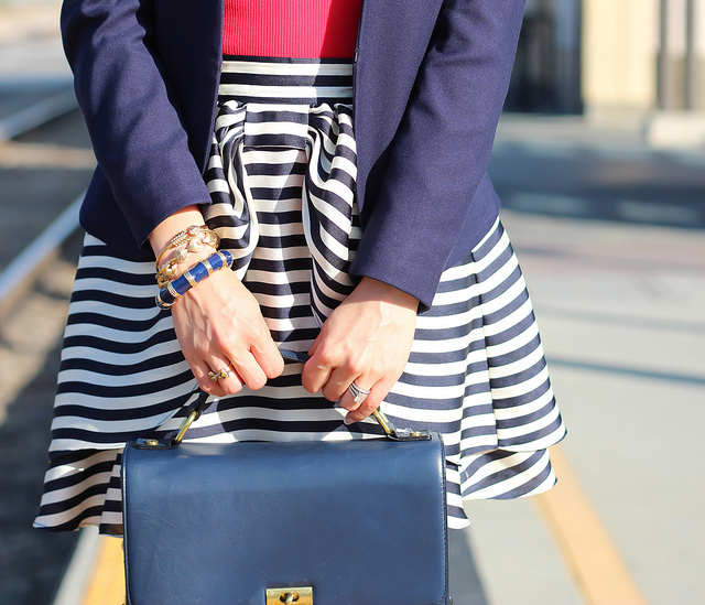 H&M Navy Blazer + Striped Bow Skirt-11
