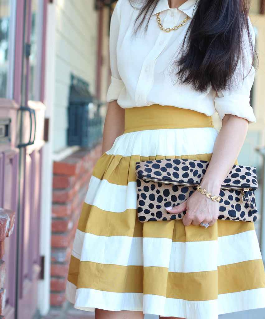 eShakti Mustard Stripe Skirt + Cream Silk Blouse09
