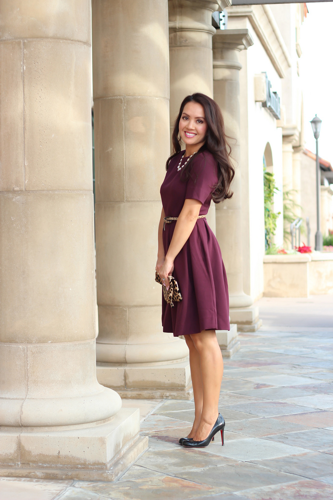 H&M Trend Burgundy Flare Dress and Leopard Accents - Stylish Petite