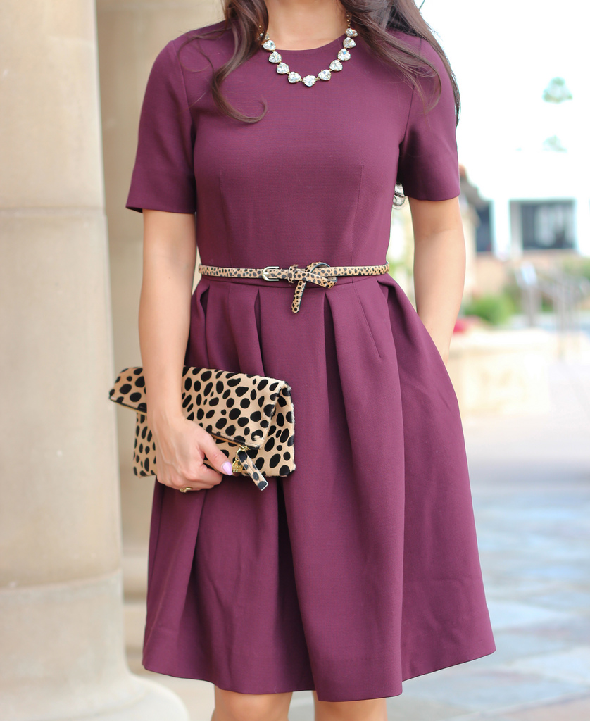 H M Trend Burgundy Flare Dress and Leopard Accents Stylish Petite