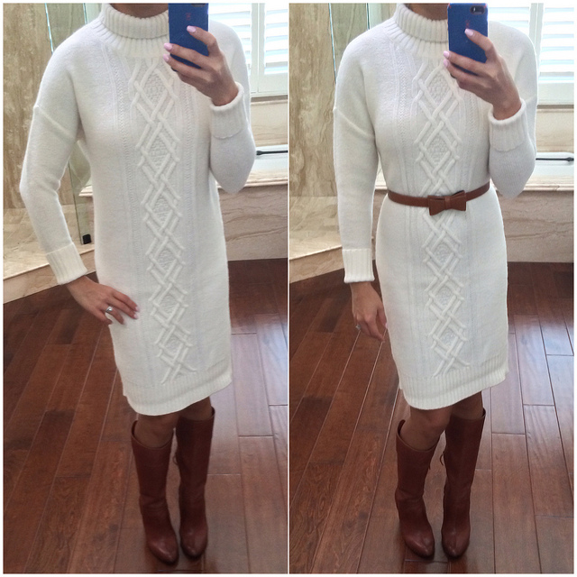 Ann Taylor Cream Cable Knit Sweater Dress 2