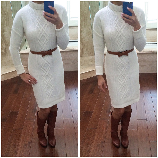 Ann Taylor Cream Cable Knit Sweater Dress