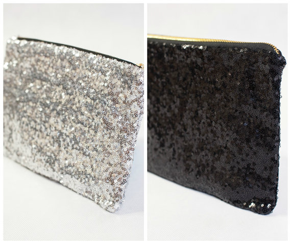 Silver and Black Sequin Clutch