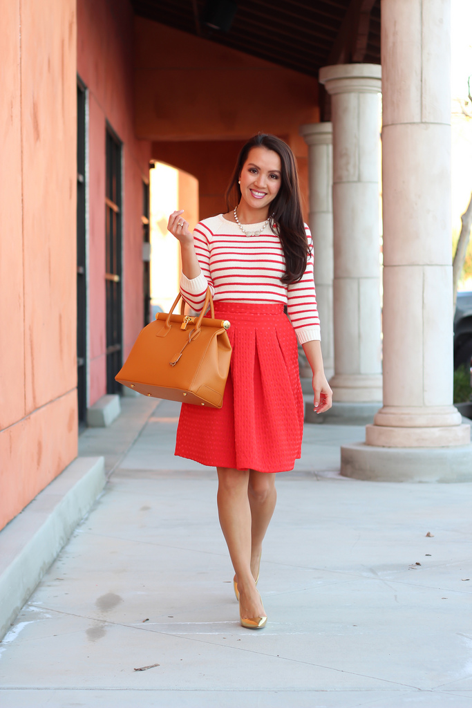 H&M Textured Dot Flare Skirt and Nautical Red Stripes-3