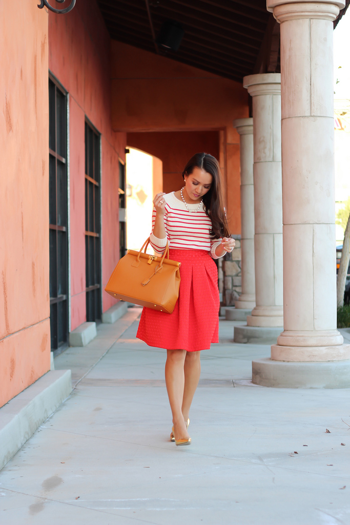 H&M Textured Dot Flare Skirt and Nautical Red Stripes
