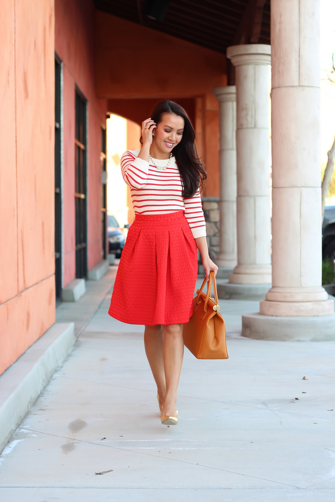 H&M Textured Dot Flare Skirt and Nautical Red Stripes-5