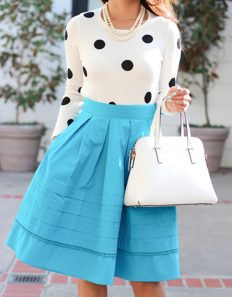 Eshakti Blue Full Skirt and Ann Taylor Polka Dots-2