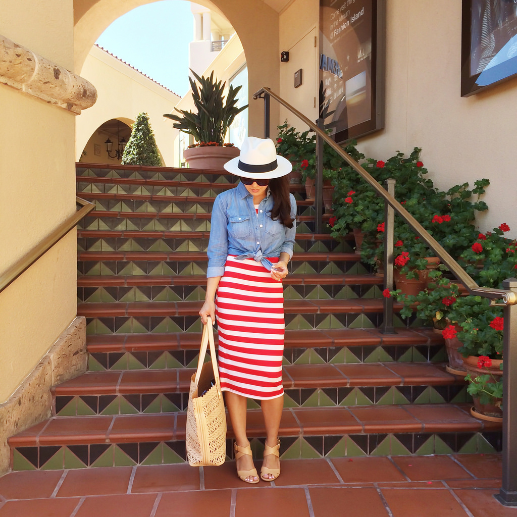 Red Striped Midi and Chambray