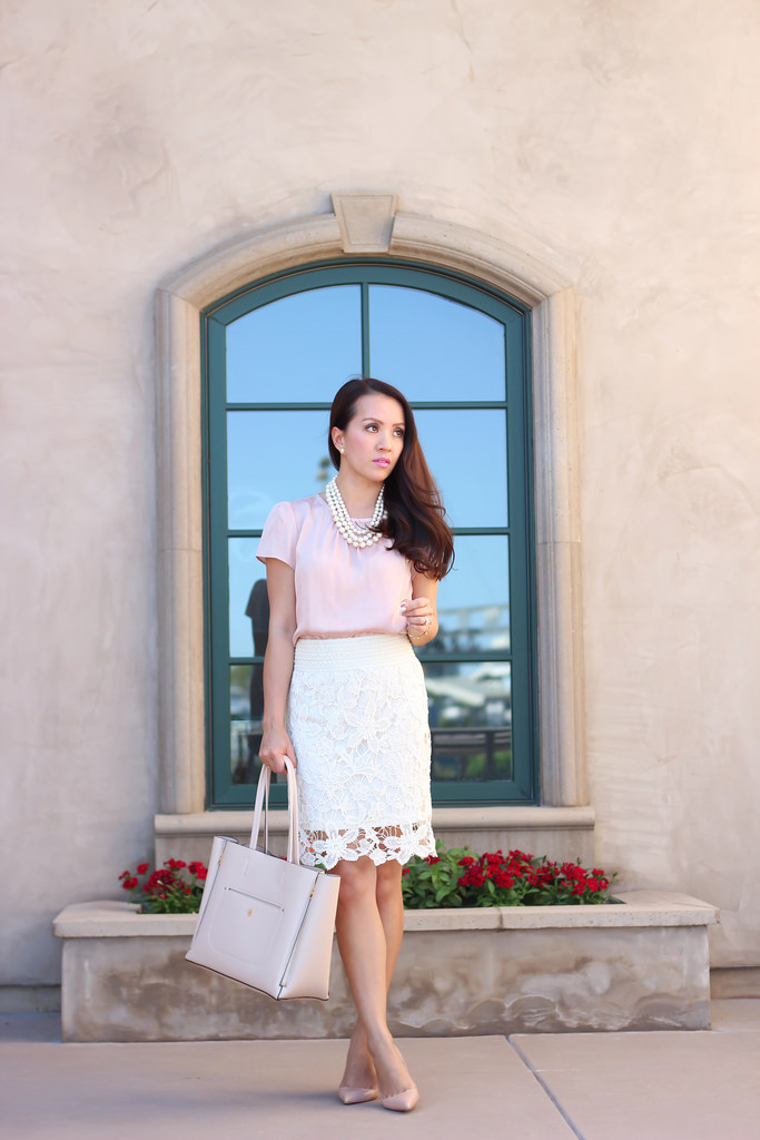 Ann Taylor Blush Tote and Crochet Lace Skirt-6