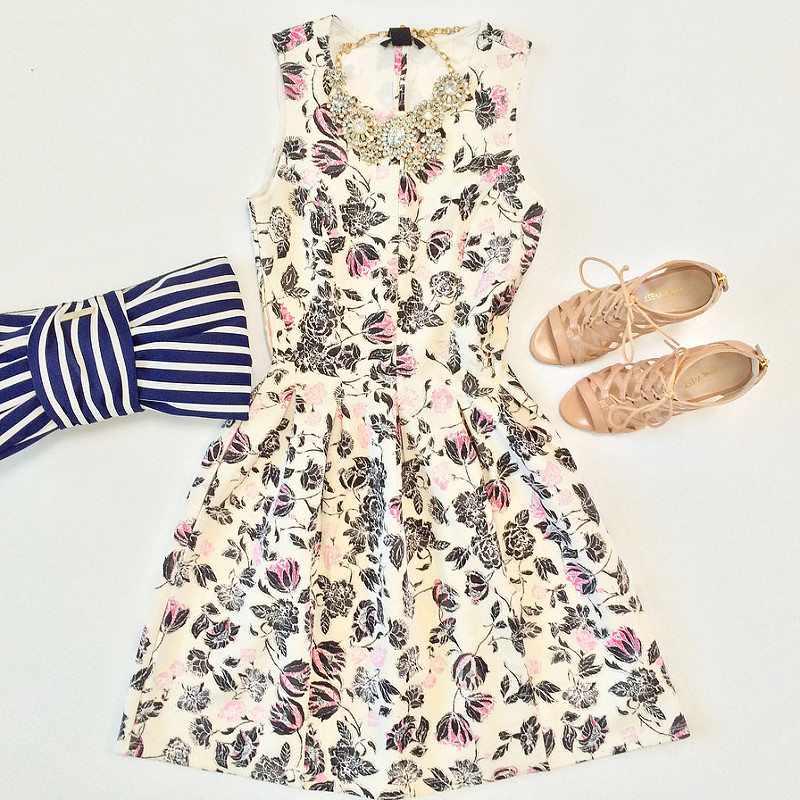 Outfit layout - H&M floral dress + Nine West Sandals