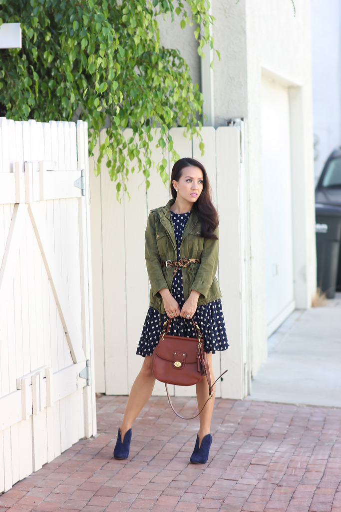Polka Dots, Utility Jacket and Navy Suede Booties (Plus Macy&#39;s VIP Sale) - Stylish Petite