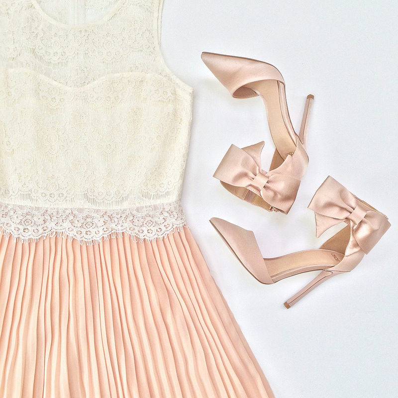 Forever 21 Pleated Lace Dress and Blush Bow Pumps