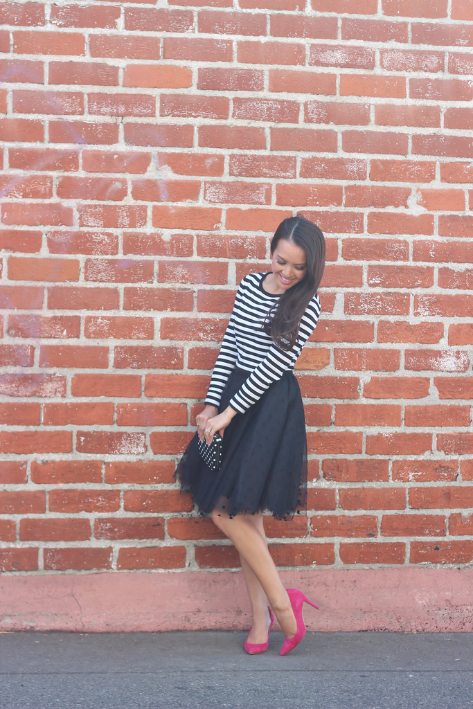 Space 46 Boutique Black Polkadot Tulle and Striped Sweater-8