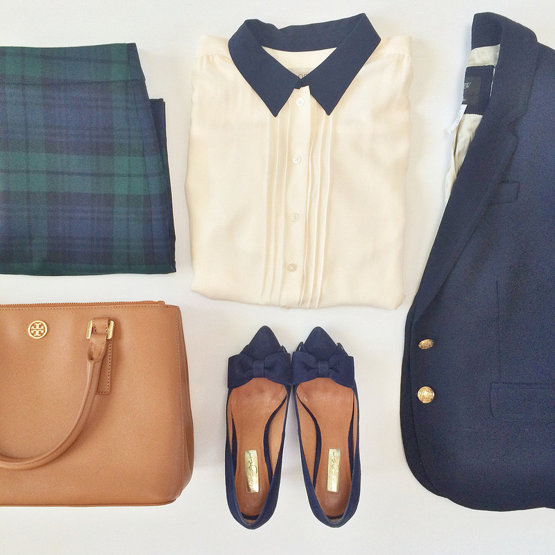 Outfit Layout - plaid and navy