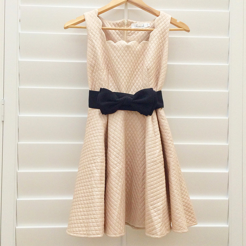 Outfit Layout - Chicwish scalloped quilted dress and bow belt