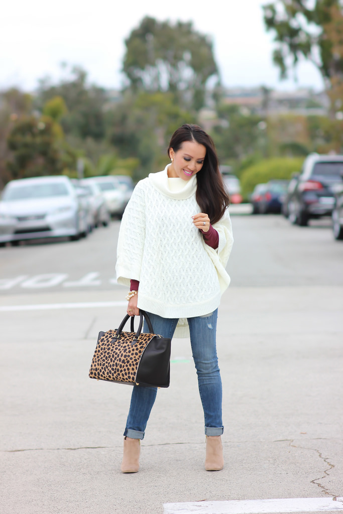 Forever 21 Cable Knit Poncho and Clare V Sandrine Satchel-2