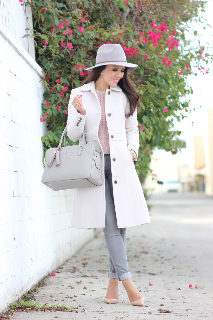 Grey Skinny Jeans, Gap Cable Sweater and J.Crew Lady Day Coat
