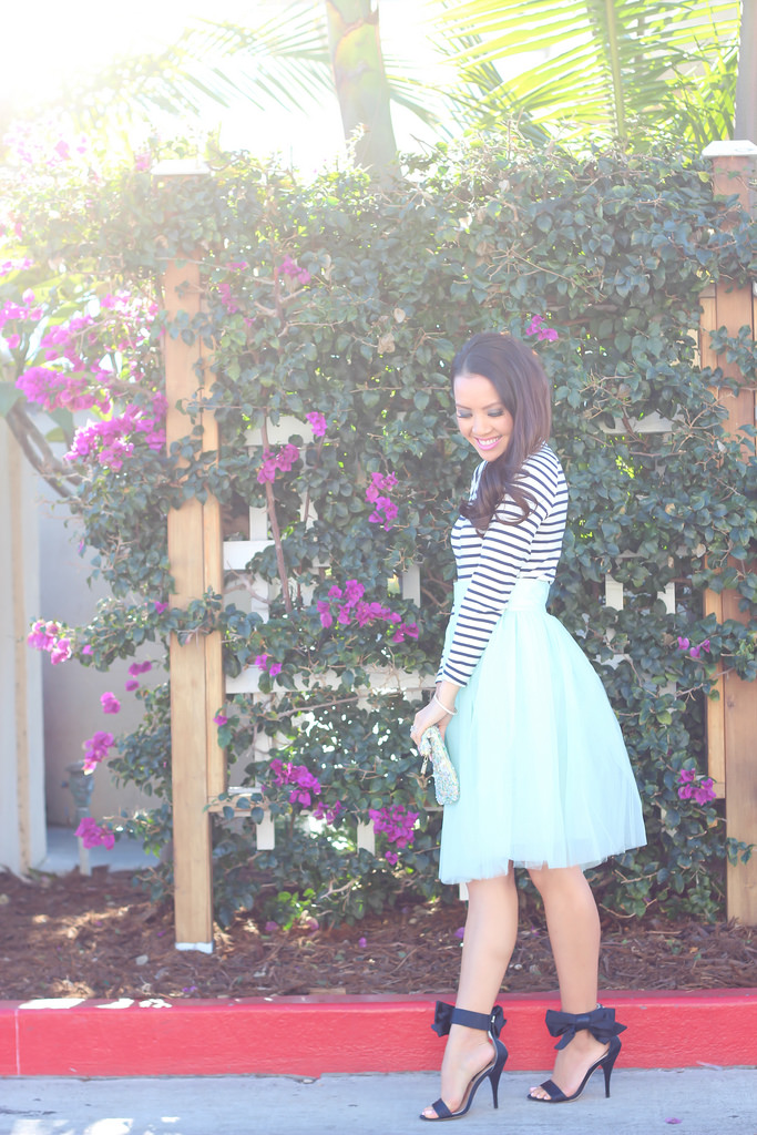 Mint Tulle Skirt and Striped Turtleneck
