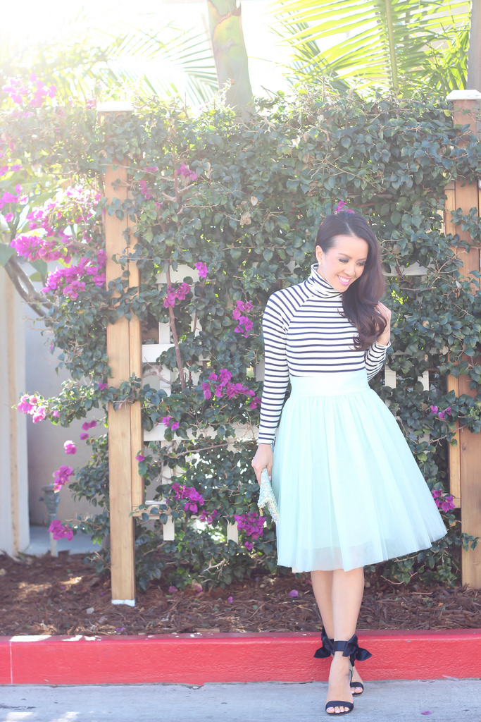 Mint Tulle Skirt and Striped Turtleneck