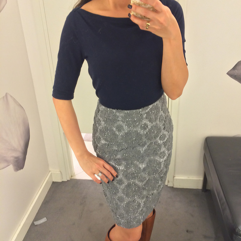Fitting Room- Ann Taylor sequin lace pencil skirt