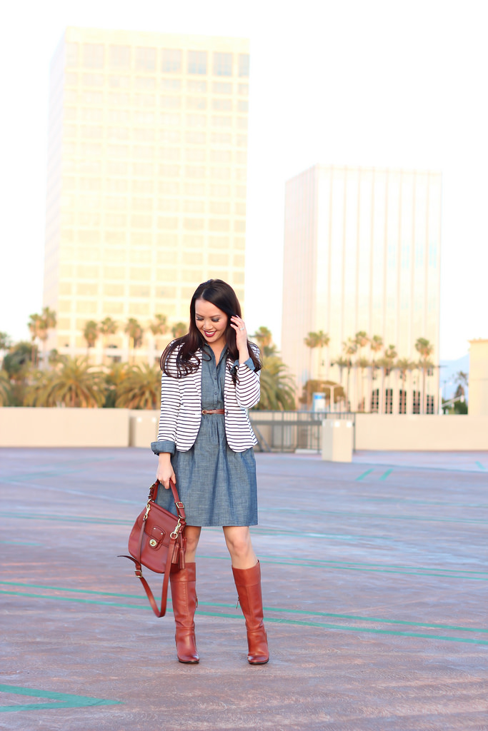 Old Navy Chambray Dress and Fitted Striped Jersey Blazer