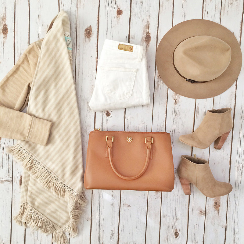 Anthropologie elise blanket scarf Tory Burch mini Robinson Nordstrom Rack abound suede booties AG petite white jeans
