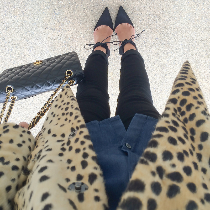 FWIS - chambray shirt, leopard coat, black denim and Chanel_