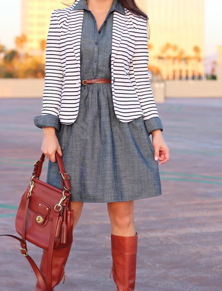 Old Navy Chambray Dress and Fitted Striped Jersey Blazer