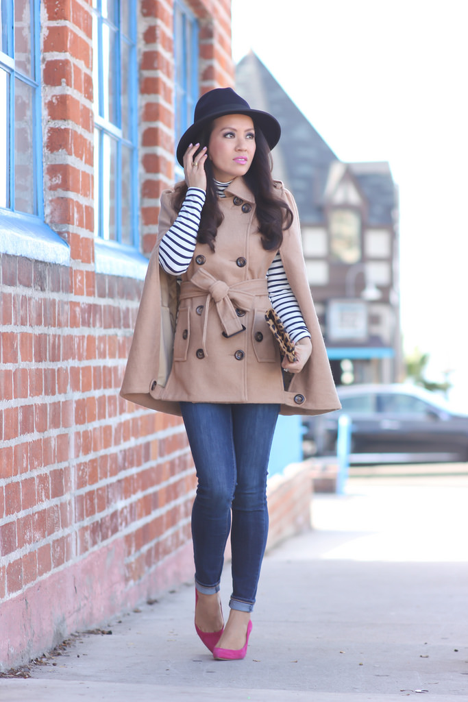 Camel cape, stripes and leopard