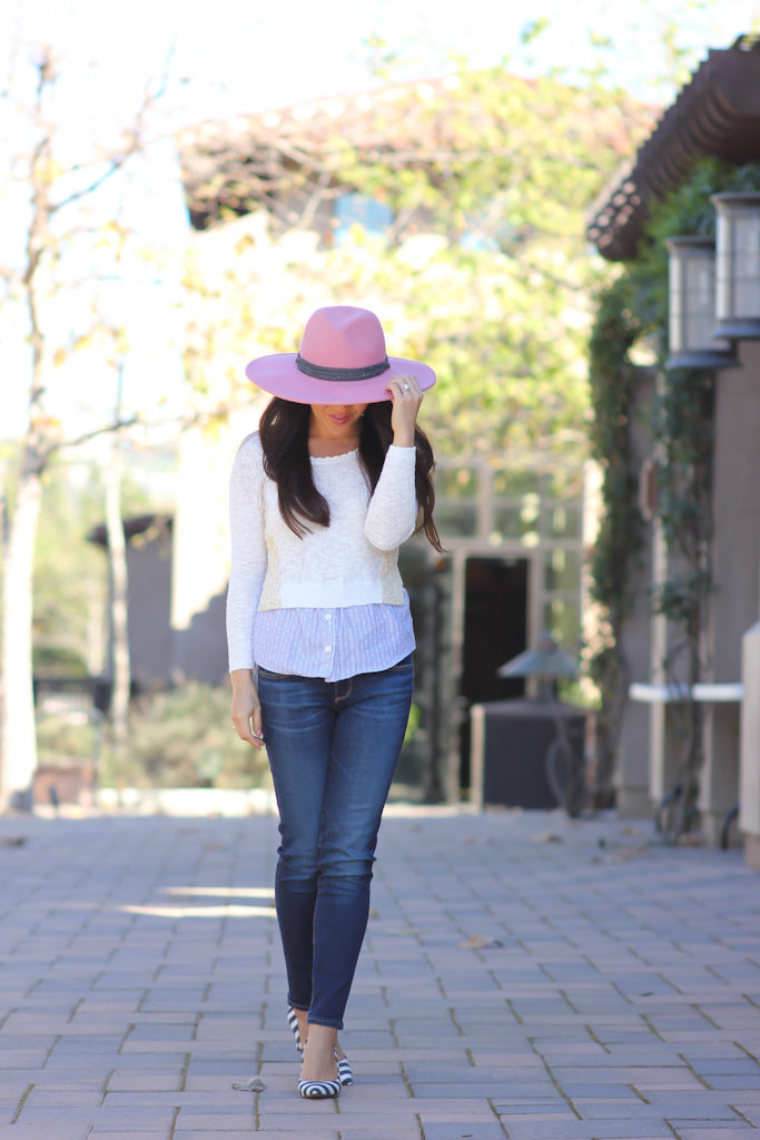 preppy outfit petite casual looks AG petite jeans anthropologie petite sweaters wool hat