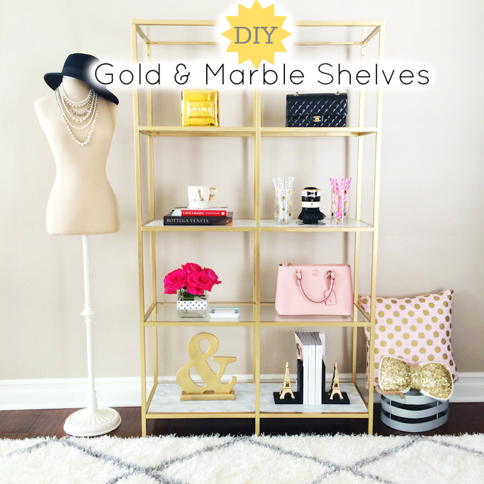 DIY: Gold and Marble Shelves Bookcase IKEA hack | Stylish Petite