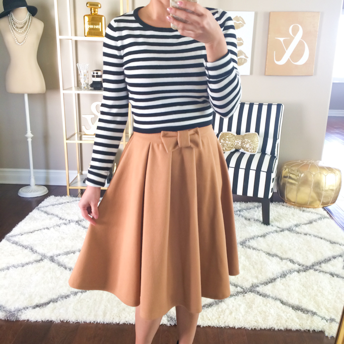 Chicwish bow knot came skirt H&M striped cropped sweater 