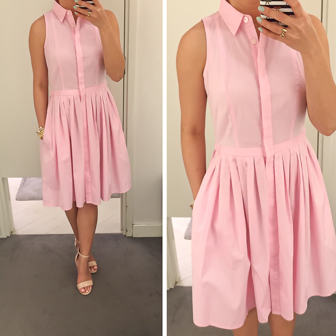 Ann Taylor petite pink sleeveless shirtdress BP luminate blush sandals fitting room reviews