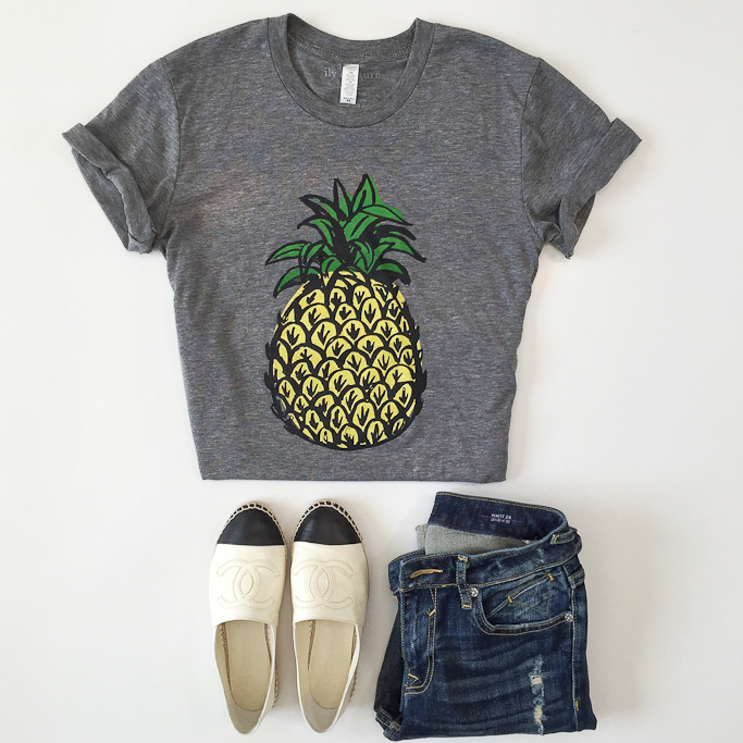 chanel espadrilles Ily Couture pineapple tshirt Vigoss distressed skinny jeans