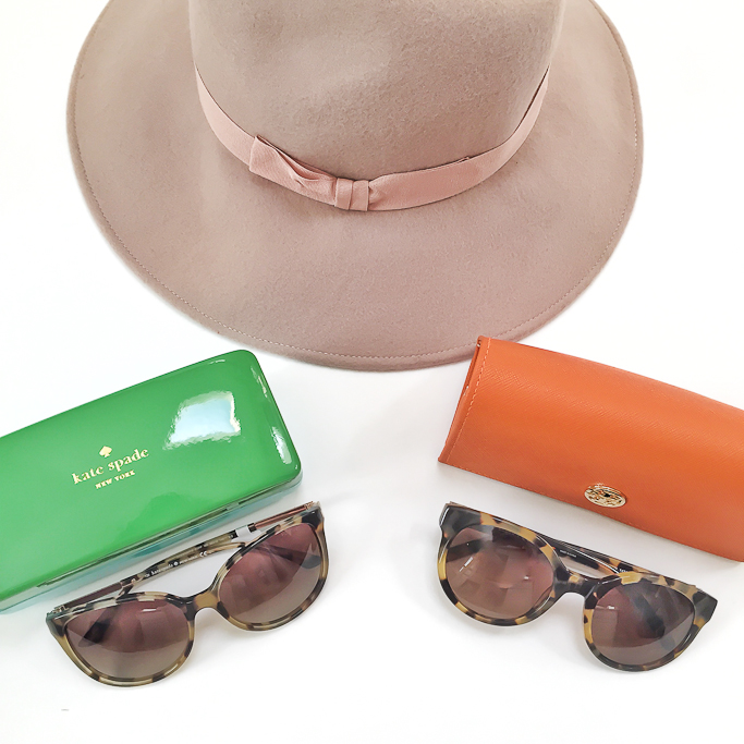 Halogen luxe felt panama hat, Tory Burch 54mm cat eye polarized sunglasses. Kate Spade New York Shawna 56mm polarized sunglasses