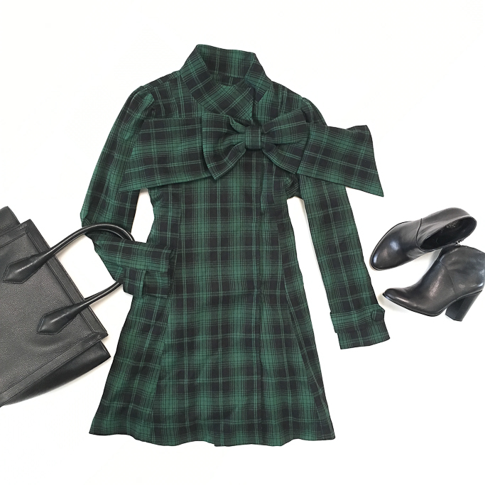 Chicwish tartan dolly dress Vince Camuto flanell ankle bottins plaid bow dress