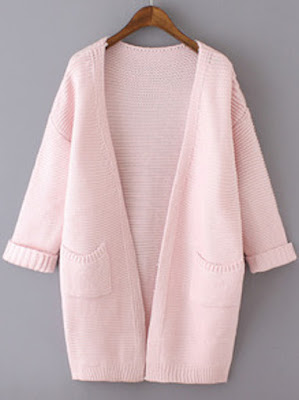 Pink oversized long cardigan with pockets