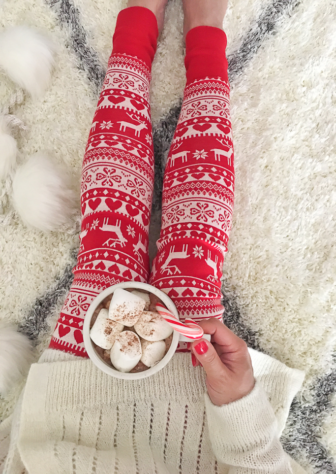 Christmas leggings and hot cocoa anthropologie gold monogram mug