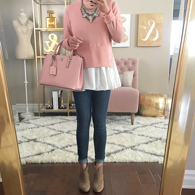Baublebar Crystal Grendel Bib, Goodnight MacaroonCLASSIC MOCK LAYER SWEATER, Loft modern petite jeans, Tory Burch mini Robinson tote in rose pink, Vince Camuto Franell western bootiesBaublebar Crystal Grendel Bib, Goodnight MacaroonCLASSIC MOCK LAYER SWEATER, Loft modern petite jeans, Tory Burch mini Robinson tote in rose pink, Vince Camuto Franell western booties