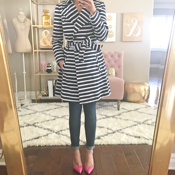 Express striped trench jacket kate spade lottie pumps gold mirror home office