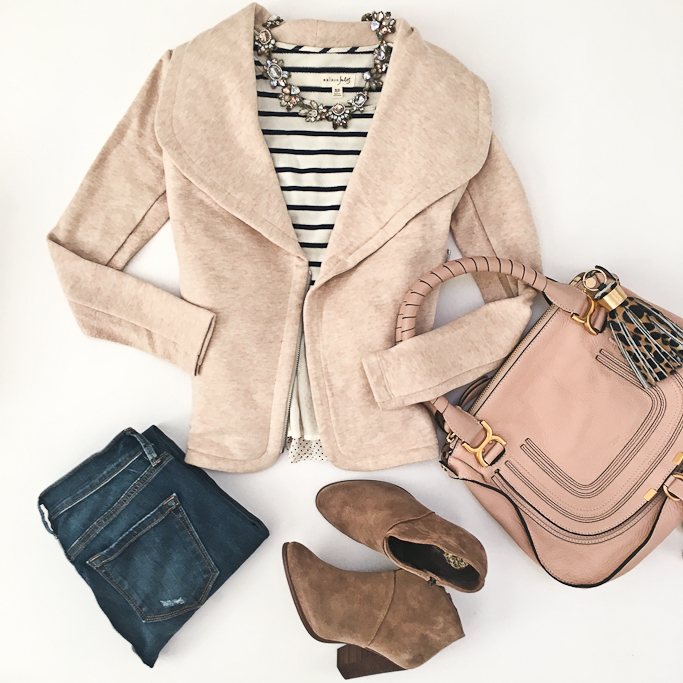 Chloe marcie leather satchel Vince Camuto franell booties Lou & Grey moto jacket