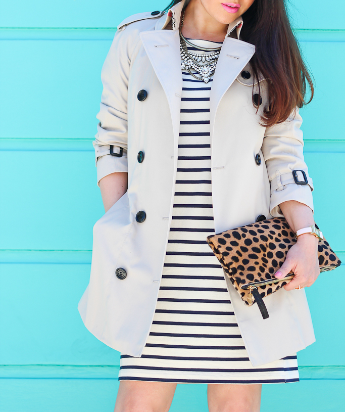 Burberry Trench Coat and Classic Stripe Dress - Stylish Petite