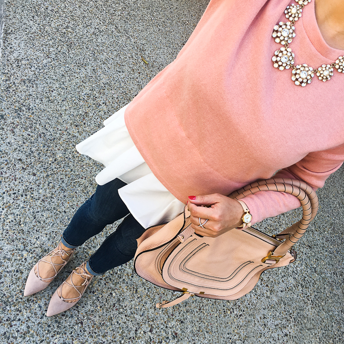 Classic mock layer sweater chloe marcie small satchel blush lace up flats