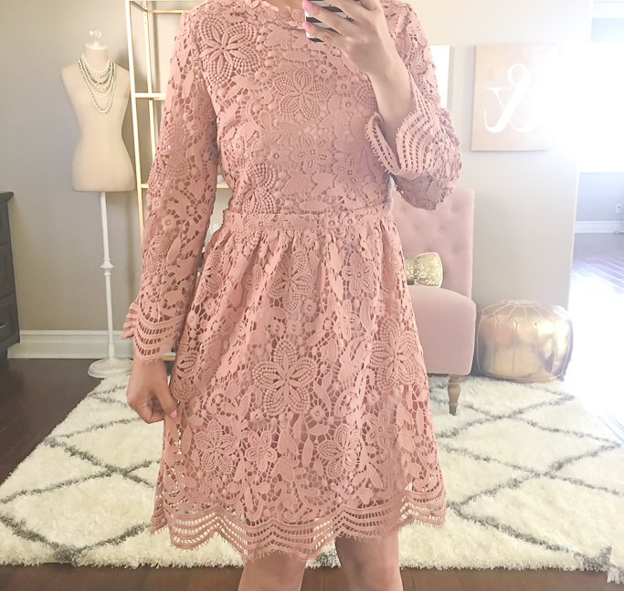 Pink Crochet Hollow Out Scallop Dress